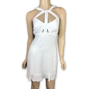 Oh Boy! Strappy Sheath Mini White Dress Size PXS Ruffle Hem Rayon Sleeveless